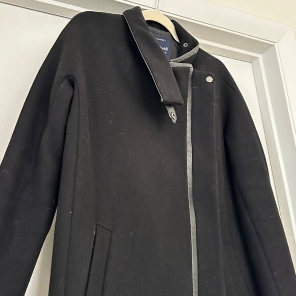 Madewell City GridCoat Black Wool Blend Cold Weather Coat Asymmetric Zipper Sz 2 - Picture 8 of 13